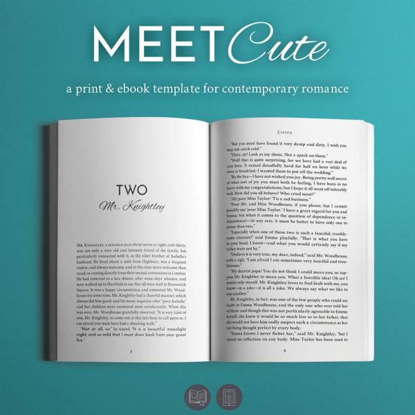 Meet Cute, Self-publishing Print and Ebook Design Template for Contemporary Romance.