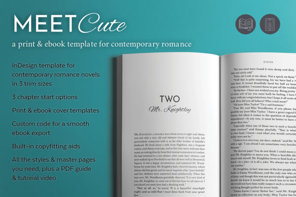 Meet Cute, Self-publishing Print and Ebook Design Template for Contemporary Romance Novels. Available in 3 trim sizes.