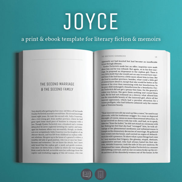Joyce, Self-publishing Print and Ebook Design Template for Novels and Memoirs.