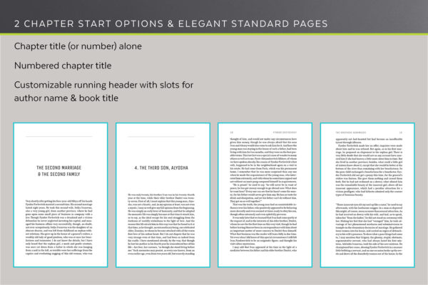 Joyce, Self-publishing Book Design Template for Novels and Memoirs - two chapter start option and elegant standard pages.