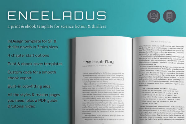 Enceladus, Self-publishing Print and Ebook Design Template for Science Fiction and Thrillers. Available in 3 trim sizes.
