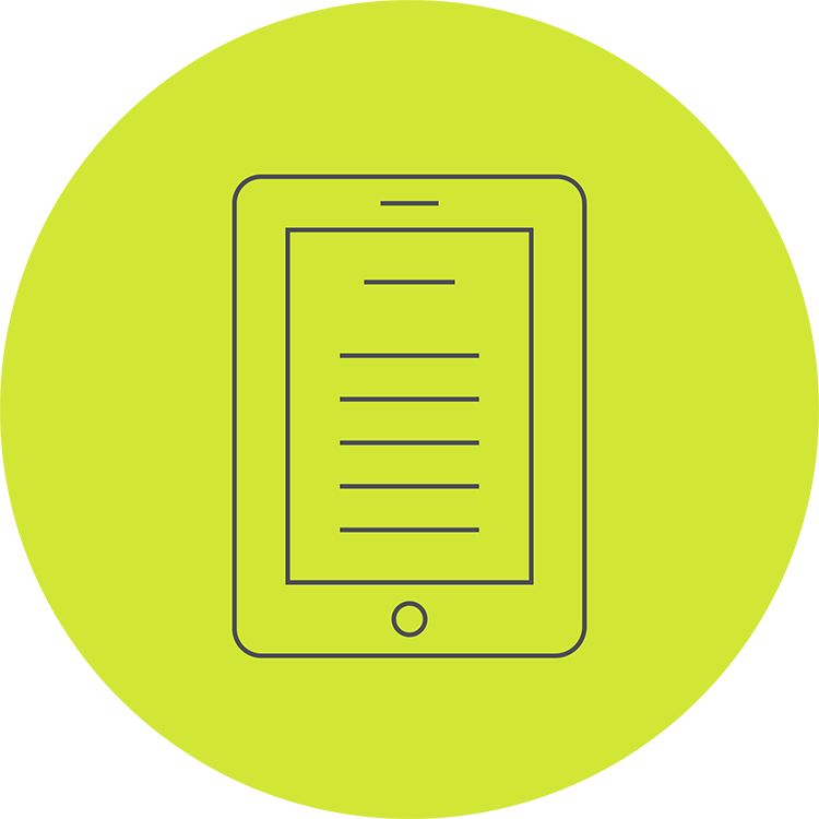 An green icon of an ereader. Export print-ready PDF books and ebooks.